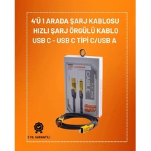 4'ü 1 Arada Usb Hızlı Şarj Ve Veri Kablosu 65w Güç, Çoklu Bağlantı, 1. 2m