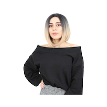 Kahkülsüz Düz Kısa Fiber Sentetik Peruk - Siyah / Balköpüğü Ombreli