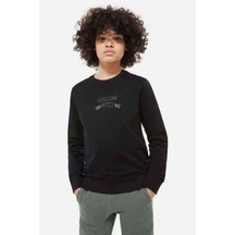 Tshirthane Follow Myfeet Baskılı Unisex Çocuk Siyah Sweatshirt