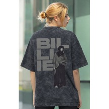 Sevbano Tasarım Billie Eilish Şarkıcı Sırt Baskılı Unisex Oversize Eskitm Siyah
