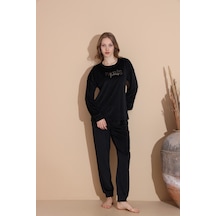 Lukitus Pamuklu Kadife Pijama Takımı Kadife01 Siyah