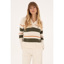 U.S. Polo Assn. Kadın Krem Melanj Polo Yaka Kazak 50308850-VR159