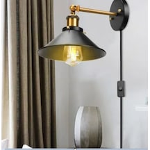 Riolight Retro,rustik,vintage Hareketli Başlık Fişli Kablolu Duva Siyah