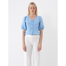 Xint Mavi %100 Keten Regular Fit Bluz 751075