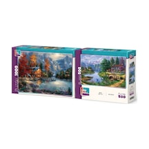 Yalnız Doğa Ve Kuğu Gölü İkili Set - 1000 + 500 Parça İkili Puzzle Seti