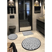 Ruh-U Revan, Kaymaz, Organik Pamuk Taban Yuvarlak Banyo Halısı-100X100 - 60X60 - 40X60 Cm (3'Lü Set) Çok Renkli