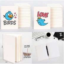 Birds Love Sevgili Çift Kanvas Defter Krem