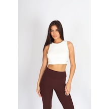 Soft&Basic Kadın Beyaz Basic Halter Yaka Esnek Biyeli Kaşkorse Kumaş Crop Top Body Atlet Beyaz