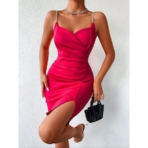 Kadın Dalgıç Kumaş Taş Detaylı Mini Boy Elbise Pembe