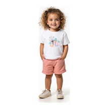 Monila Kız Çocuk Pamuklu Bisiklet Yaka Deniz Kızı Baskılı T-shirt Ekru