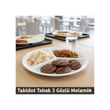 6 Adet 3 Gözlü Melamin Tabldot Tabak - Kalın Malzeme, Okul Ve Anaokulu İçin Uygun 24 Cm Beyaz