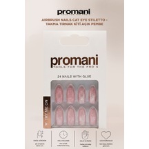 Airbrush Nails Cat Eye Stiletto - Takma Tırnak Kiti Açık Pembe