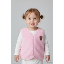 Babyden's Welsoft Kız Bebek Çocuk Çıtçıtlı Yelek Yumuşak Dokulu,ayıcık Armalı,peluş Bebek Yeleği Pembe