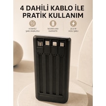 Hızlı Şarj Powerbank 50.000 Mah 4 Dahili Kablolu Led Aydınlatmalı Dijital Göstergeli Taşınabilir siyah