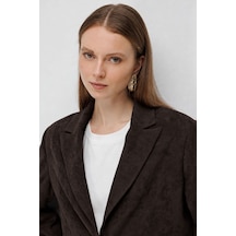 Mizalle Süet Dokulu Tek Düğmeli Kahverengi Blazer Ceket