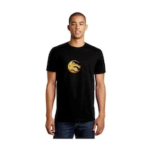 Silhouette Orange Halloween Moon With Bats Baskılı Siyah Erkek T