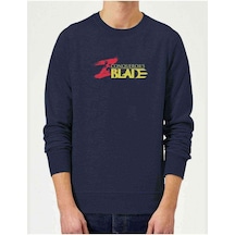 Conqueror' Balde Baskılı Indigo Mavi Erkek Örme Sweatshirt