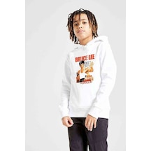 Tshirthane Bruce Lee2 Baskılı Unisex Çocuk Kapüşonlu Beyaz Sweatshirt