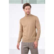 Ferraro Camel Yarım Balıkçı Superfine Yün Erkek Triko Kazak Camel