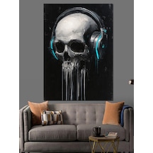 Ahşap Tablo Kulaklıklı Kafatası Müzik