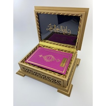 Hediyelik Kuranı Kerim Ahşap Kutulu Hafız Boy Pembe-Sarı-