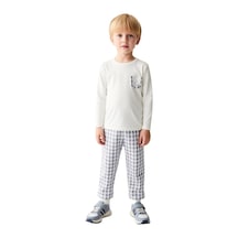 Ersefa Kız Çocuk Pijama Takımı Yumuşak Kumaş Kareli Detaylar Ve Maksimum Gri