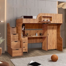 Ranza, Litera Ranza Dolap Çalışma Masası Koyu Ceviz + 1 Adet Comfort Yatak 90 x 190 Cm