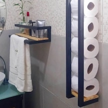 Kuzela Metal Ahşap Banyo Havluluk Raf Vetuvalet Kağıtlığı Rafı Ceviz