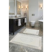 Pamukkent Süper Emici 2'li%100 Pamuk Ultra Lüks Banyo Paspası Seti 60x100 Cm Ve 50x60 Cm Beyaz Çok Renkli