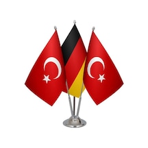 Masa Üstü Almanya Bayrağı Türk Bayrağı Üçlü Krom Direk Masa Bayra