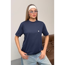 Giysa Kadın Gümüş Aksesuar Detaylı Pamuklu T-shirt Lacivert - 26y 26510