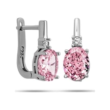 Hk Gümüş Kadın Küpe Ice Cut Oval Pembe Zirkon Taşlı Gümüş Takı Hediyelik Ürünler-207279 Çok Renkli