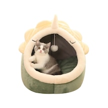 Geeroyoo Yıkanabilir Yarı Kapalı Kedi Yatağı, Yumuşak Tabanlı Ve Oyun Toplu Yeşil M Boyut