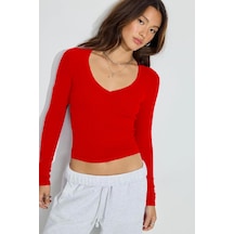 Madmext Kırmızı V Yaka Uzun Kollu Kaşkorse Body Mg2192 Kırmızı
