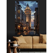 Ahşap Tablo Gece Galata Kulesi Sokağı
