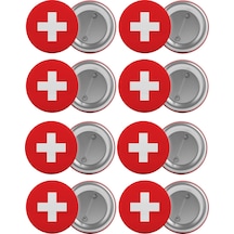 Isviçre Bayrağı Çanta Rozeti Seti 8 Adet En Büyük Boy 5.8Cm Iğnel