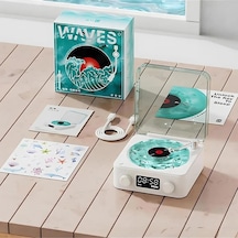 Waves Nostalji Plak Görünümlü Bluetooth Hoparlör 3d Ses Dalgası Retro Müzik Plak Mavi
