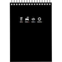 Notebook for Developers - Eat Sleep Code Repeat - Siyah - Kısmi Lak'lı Yumuşak Kapak - 50 Yaprak - Kareli - Spiralli Bloknot