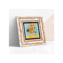 Van Gogh On İki Ayçiçekli Vazo Taş Duvar Tablosu - Çerçeveli Taş Tablo - Dekoratif Duvar Sanatı - Modern Ev Ve O Diğer