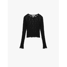 Koton Slim Fit Uzun Kollu Bisiklet Yaka Dantel Bluz Siyah 6wal60001ık Siyah