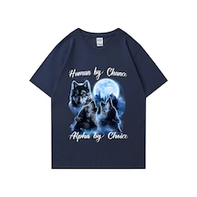 Flood Of Style İnsan Şansla Alfa Seçim Tarafından Kurt Grafik T-shirt Moda Hip Hop Vintage Kısa Kollu T-shir Lacivert