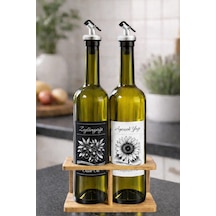 Korumalı Standlı Zeytinyağı Ve Ayçiçek Yağı Şişesi Seti, Etiketli Ve Yağdanlıklı, 750 Ml, 2 Adet Gri