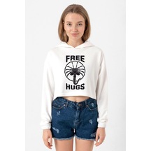 Free Facehugger Hugs Ekru Kadın Crop Kapşonlu Ekru