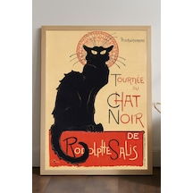 Chat Noir Kedi Doğal Ahşap Çerçeveli Poster, Dekoratif Sanatsal Duvar Tablosu