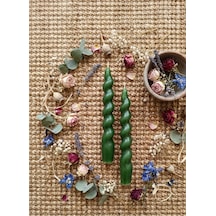 Yeşil Renkli Spiral, Burgulu Pinterest Model Şamdan Mum 2' Li Set