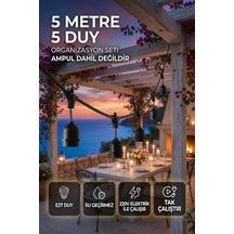 5 Metre 5 Duy Organizasyon Seti E27 Su Geçirmez 220v Bahçe Teras Ampulsüz Dış Mekan Işık Zinciri Siyah