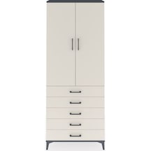 Arges Dolap 3 Raflı 5 Çekmeceli 2 Kapaklı 88x30x221 Antrasit-aytaşı Antrasit