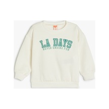 Koton Erkek Bebek Baskılı Uzun Kollu Bisiklet Yaka Pamuklu Sweatshirt Ekru