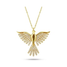 925 Ayar Gümüş Altın Rengi Kaplama Zirkon Taşlı Anka Kuşu Kadın Kolye Özel Gün Hediyesi 45 Cm Altın - 818324334 Altın