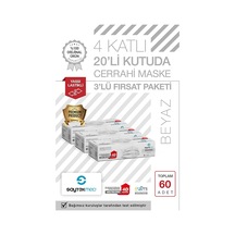 Saytekmed İki Kat Meltblown Koruması, 4 Katlı Beyaz Maske (3 Kutu/60 Adet)